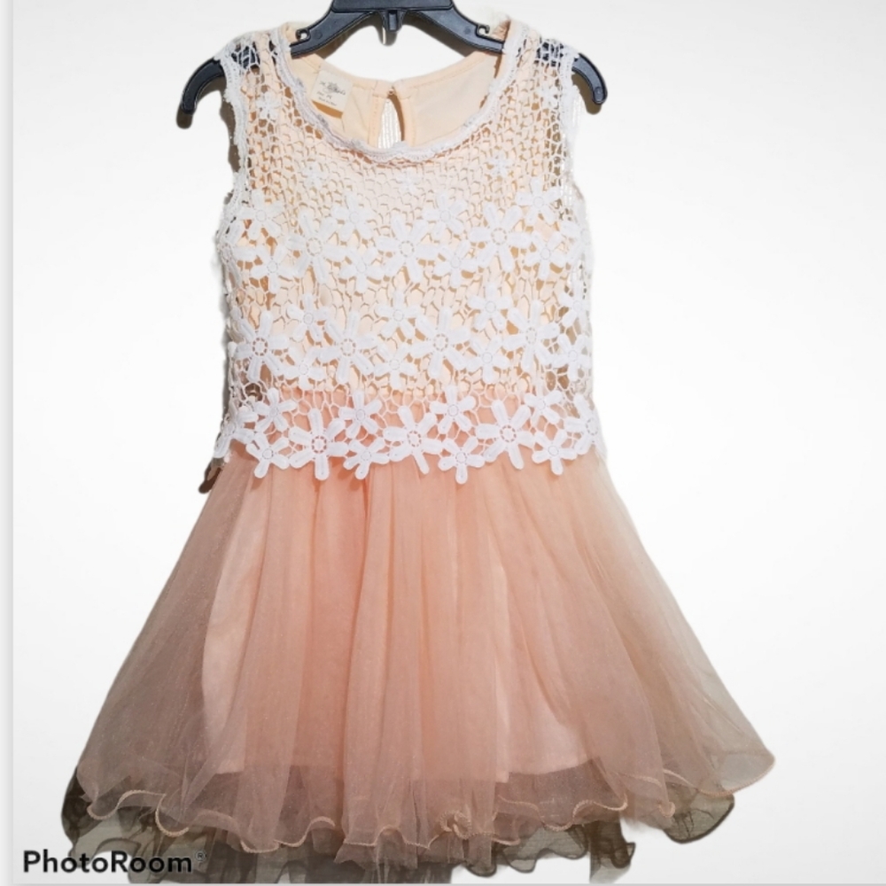 ML Kids NWT peach tulle slip lace dress Sz 3T